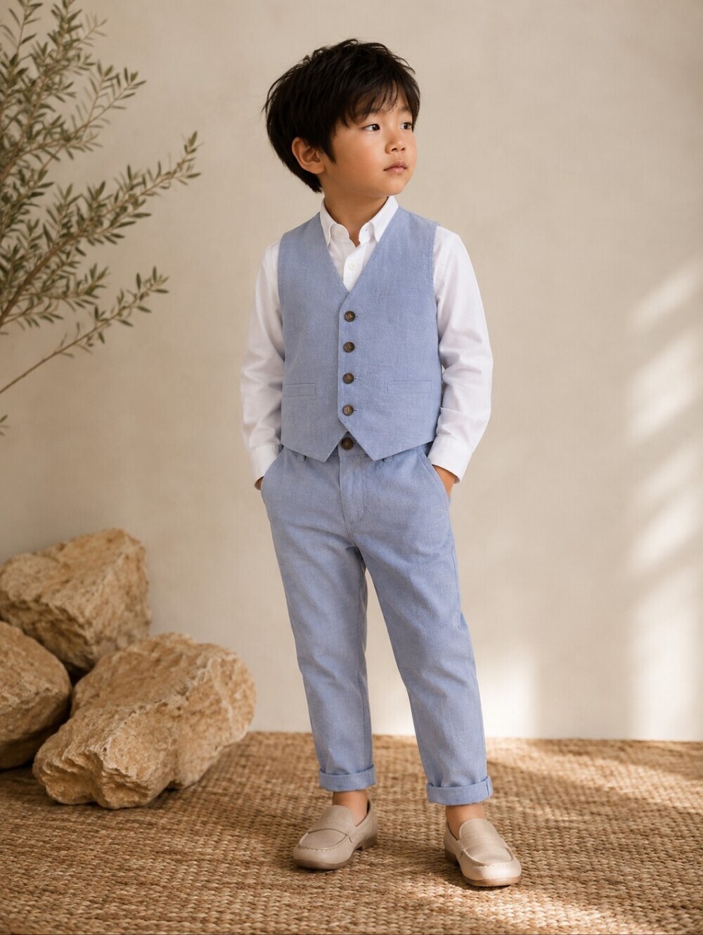 H&M Boys Blue Vest & Dress Pants Set 4T Ring Bearer Wedding Easter Outfit